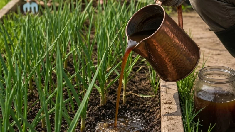 1 ложка на відро — і часник стрімко рушає в ріст! Секрет головного весняного підживлення